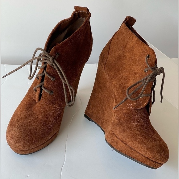 Jessica Simpson Brown Suede Ankle Bootie Platform Heels Lace Up Boots, Sz 7M - Picture 6 of 7